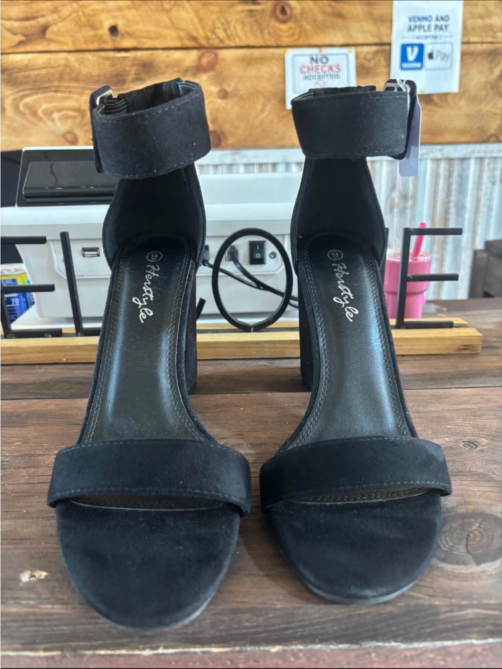 Heritage Black Suede Ankle-Strap Block Heels - Women